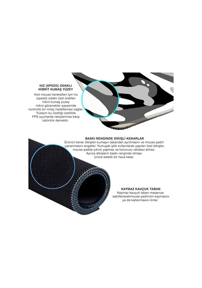 Gaming Mouse Pad 70x30 Mouse Pad Xl Büyük Oyuncu Mouse Pad Speed Mousepad Gri-beyaz, 70x30 Cm 3mm Kalınlık