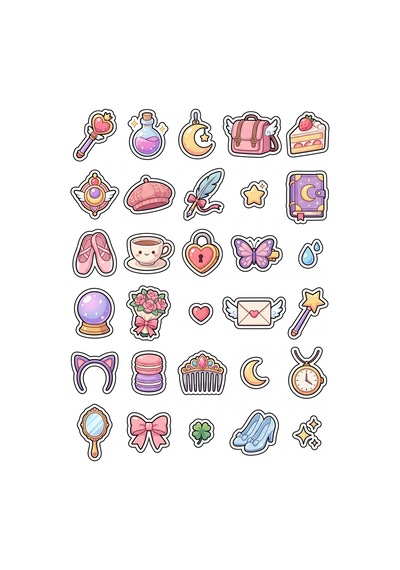 30 Adet Sihirli Kız Anime Sticker Seti - Laptop Defter Ajanda İçin Çok Renkli