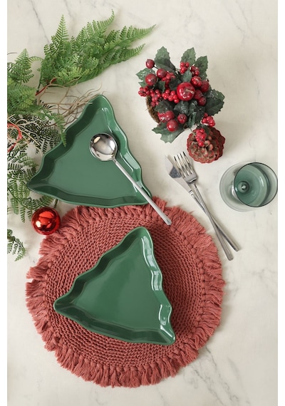 Yeşil Çam Kayık Tabak 22 Cm 2 Adet 308 Yeşil