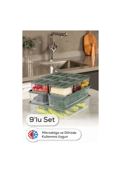 Vienev 9lu Buzdolabı Dondurucu Organizer Ve Saklama Kabı Yeşil 6x 350ml 2x 1,65lt 1x 3,5lt Yeşil