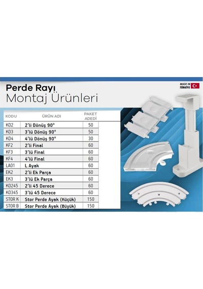 Made Perde Rayı Korniş Köşe Dönüş 90 Üçlü - 2 Adet Beyaz