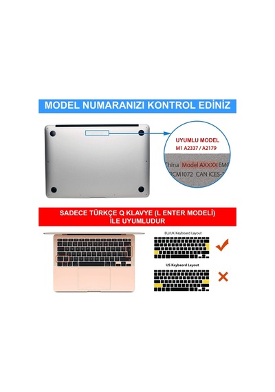 Apple Uyumlu MacBook Air 2018-2020 13 Inch A2179 Türkçe Klavye Koruyucu Kılıf