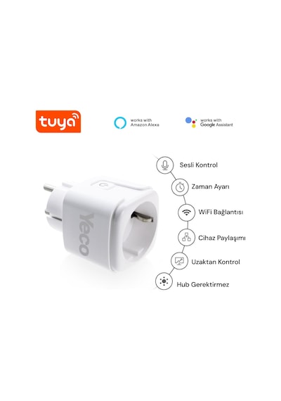 Yeco Sp-16 Akıllı Priz, Wi-fi Uyumlu, Telefonla Kontrol, 16a Akım Koruma, Enerji İzleme 1 Adet