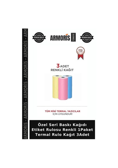Özel Seri Baskı Kağıdı Etiket Rulosu Renkli 1paket Termal Rulo Kağıt 3adet