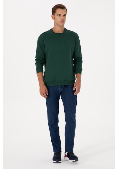U.S. Polo Assn. Erkek Comfort Fit Bisiklet Yaka Şardonlu Koyu Yeşil Basic Sweatshirt 50313757-VR079