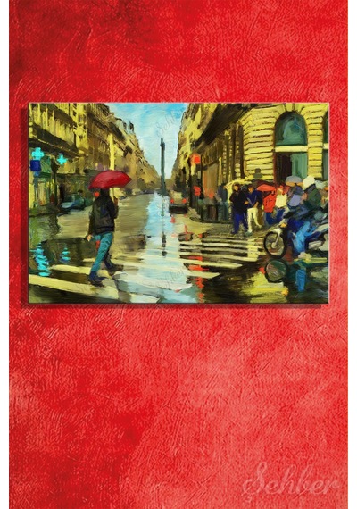 Yatay Kanvas Tablo Tekli Ev Kafe Ofis Modern İzlenimci Tarzda Yağmurlu Bir Gün Paris Konulu 2715
