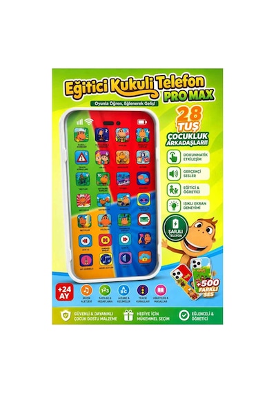 Eğitici Kukuli Telefon Pro Max Şarjlı Sesli Işıklı 28 Tuş 24+ Ay