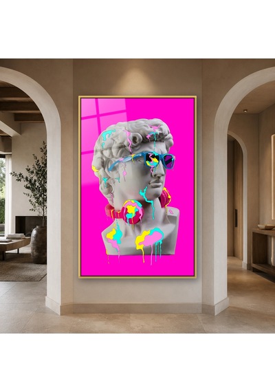 Boya Damlalı Pop Art Büst Gold Çerçeveli Cam Tablo