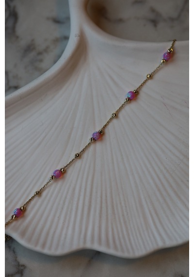 Yenigün Kuyumculuk 14 Ayar Altın Pembe Opal Detaylı Zincir Bileklik Blk26948 Sarı Altın