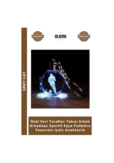 Grey Cat Özel Seri Taraftar Takısı Erkek Arkadaşa Sportif Eşya Futbolcu Tasarımlı Işıklı Anahtarlık