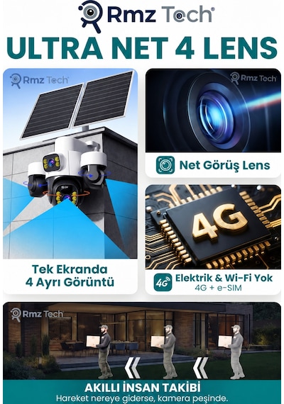 İnox X24 Sim Kartlı, 4 Kameralı , Güneş Enerjili, Solar Panelli Kamera, Aylık 8 Gb 1 Yıllık Sım Kart