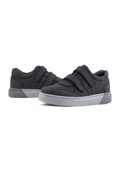 Rakerplus Hakiki Deri Siyah Cilt Gri Tabanlı Cırtlı Erkek Çocuk Sneaker Siyah