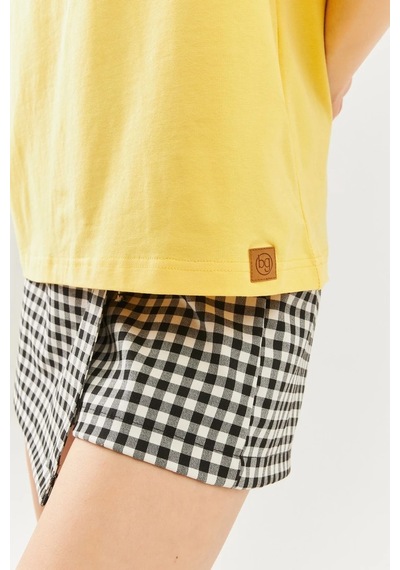 Kadın Oversize Rahat %100 Pamuklu Penye Bisiklet Yaka Kısa Kol Basic T-shirt Sari