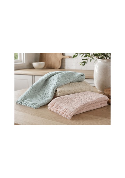 3'lü Jakarlı Püsküllü Mutfak Havlusu Seti 30x50 Cm %100 Pamuk - Gardenlace Çok Renkli