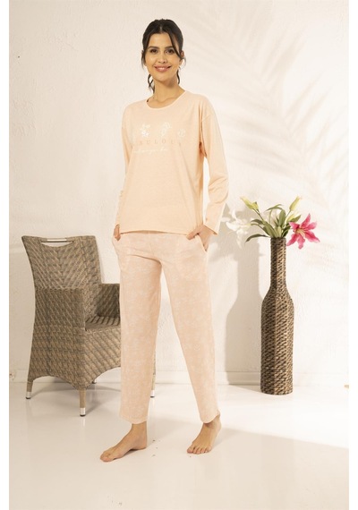 Estiva 23115 Kadın Desenli Uzun Kollu Yazlık Penye Pijama Takımı 001