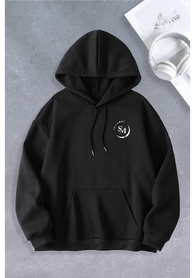 Ciel Lune Nevermind Unisex Kadın Erkek Skymoon Baskılı Oversize Sweatshirt Siyah Siyah