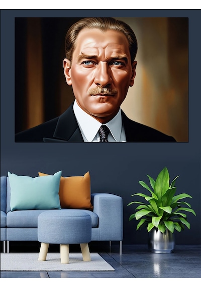 Atatürk Renkli Portre Dekoratif Kanvas - Mdf Ahşap Tablo