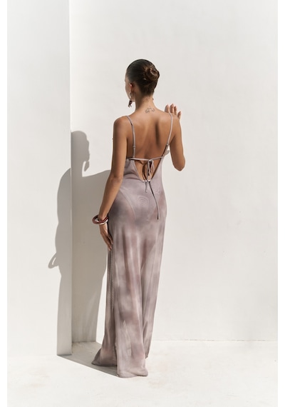 Mai Collection Mai Studios Co. Chomhan Askılı Degaje Duman Uzun Elbise M