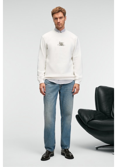 Grimelange IRVING Erkek Yuvarlak Yaka Göğsü Ve Önü Regular Fit Ekru Sweatshirt