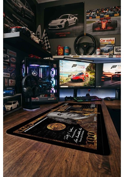 100 Dolar Siyah Altın 40x90 Cm Oyuncu Mousepad Kaymaz Taban Büyük Boy