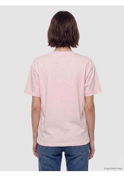 Lcw Modest Pembe Bisiklet Yaka Çiçek Aplikeli Kadın Tişört