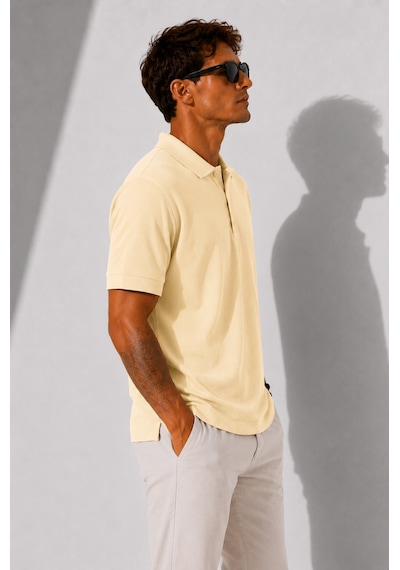 Ribana Erkek Kısa Kollu Fitilli Yarım Düğme Kapama Polo Yaka T-shirt 26001 Sarı