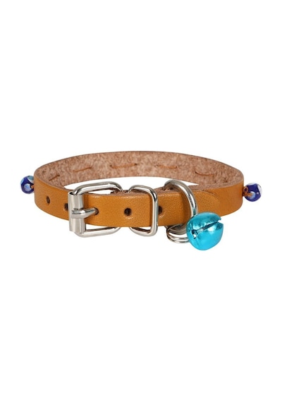 Cattie Boncuklu Deri Kedi Boyun Tasması S 1x18-22CM Camel