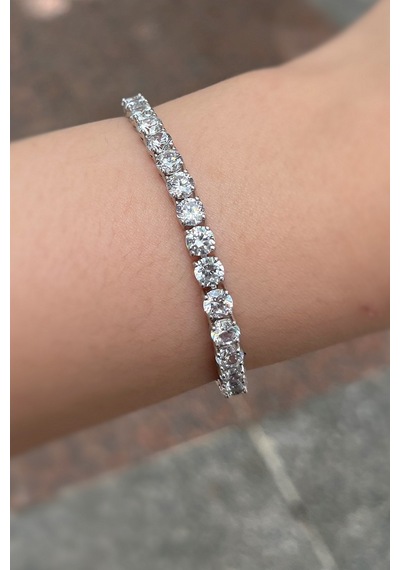 Gümüş 4.5mm Taşlı Pırlanta Montür Su Yolu Bileklik
