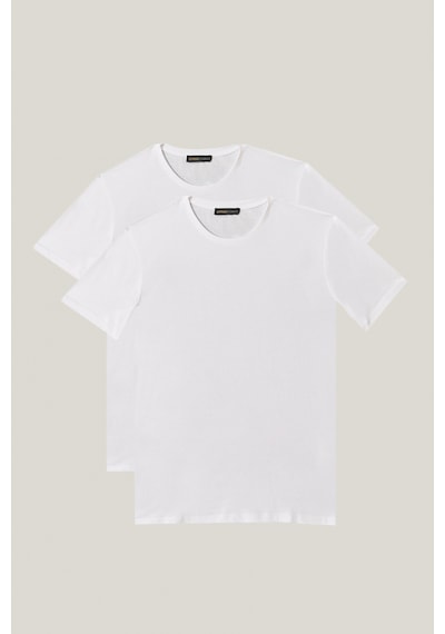 Ac&Co / Altınyıldız Classics Slim Fit Bisiklet Yaka Düz Erkek Tişört 2'li Beyaz