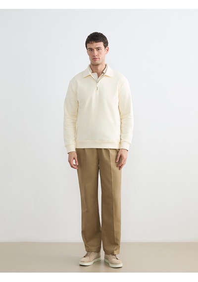Lcw Vision Ekru Fermuarlı Polo Yaka Erkek Sweatshirt