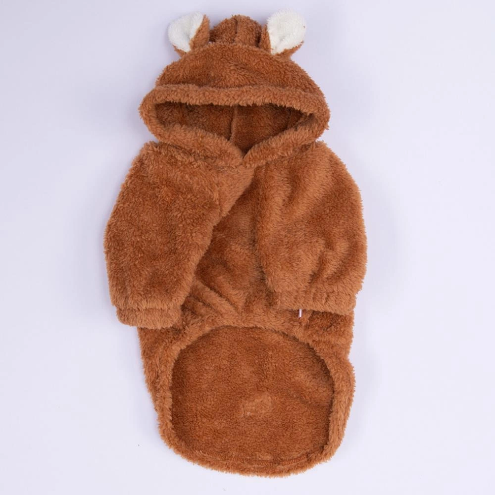 Kahverengi Lucca Teddy Hoodie Ayı Kulaklı Peluş Orta Büyük Irklar Köpek Kıyafeti Köpek Sweati