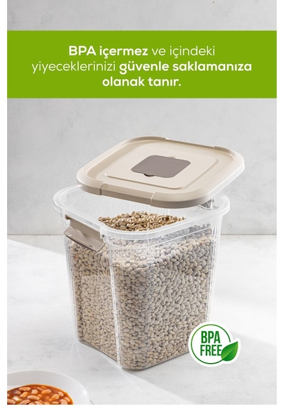 Vienev 4'lü 12 Litre Kare Çok Amaçlı Filtre Kapaklı Un Bakliyat Saklama Kabı Bej Bej