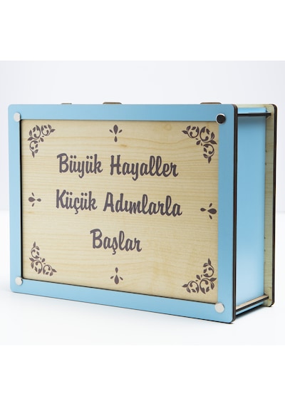 Deepcraft Parabox Hedef Kumbarası Mavi Krem Rengi Ahşap Kilitli