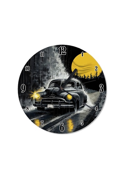Gece Ve Klasik Siyah Araba Analog Duvar Saati Siyah