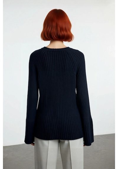 Ersefa Kadınlara Özel Regular Kalıp Bisiklet Yaka Triko Kazak Reglan Kol Lacivert
