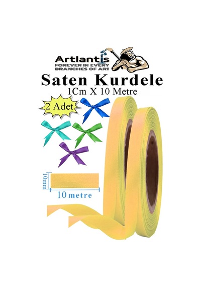 Açık Sarı Kurdele Saten 1 Cm 10 Metre 2 Adet Saten Kurdela Parlak Hediye Ve Süsleme Şeridi Süs Paketleme Çiçek Saç El
