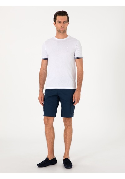 Cacharel Lacivert Comfort Fit %100 Pamuk Bermuda Şort