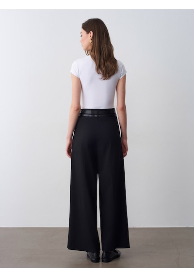 Dilvin 72670 Çift Kemerli Pileli Pantolon-siyah
