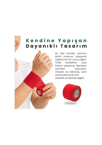 Kendinden Yapışkanlı Elastik Koban Bandaj Kırmızı 12 Adet