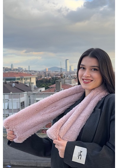 Mollycrush Peluş Yumuşak Soft Atkı Kışlık Suni Kürklü Pembe Kadın Atkısı Pembe
