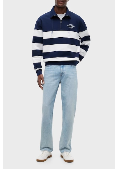 Tommy Hilfiger Relaxed Fit Fermuarlı Yaka Çizgili Sweat Erkek Sweat Mw0mw43190 Dcc Lacivert