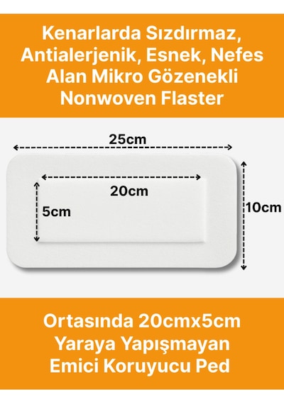 Steril Yara Pedi, Nonwowen 10cmx25cm Pansuman Yara Örtüsü, Steril Tekli Paketlerde 25li Kutuda
