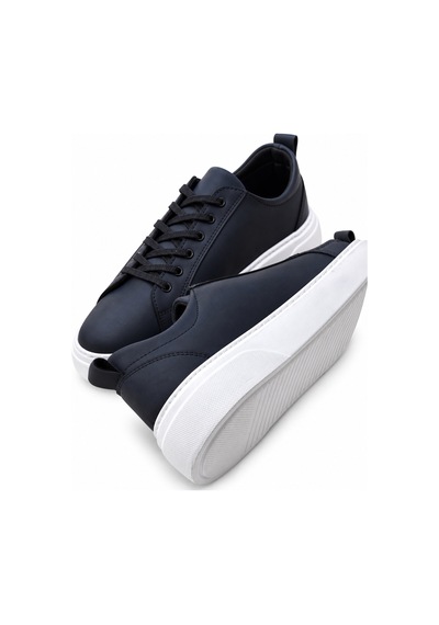 Yalçın Erkek Beyaz Bağcıklı Ortopedik Günlük Sneaker Spor Ayakkabı Kalın Taban Lacivert - 919472745 Lacivert