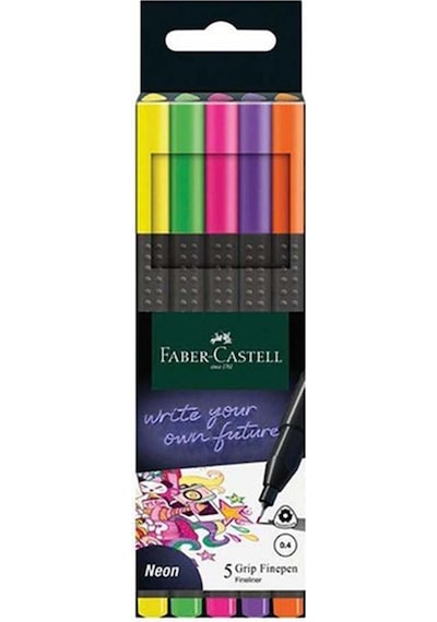 Grip Finepen 0.4 Mm 5 Renk Neon Fineliner 1 Paket Faber Keçe Uçlu