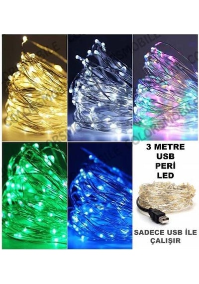 Beyaz 3 Metre Usb Ile Çalışan Peri Led Yılbaşı Led Dekoratif Işık