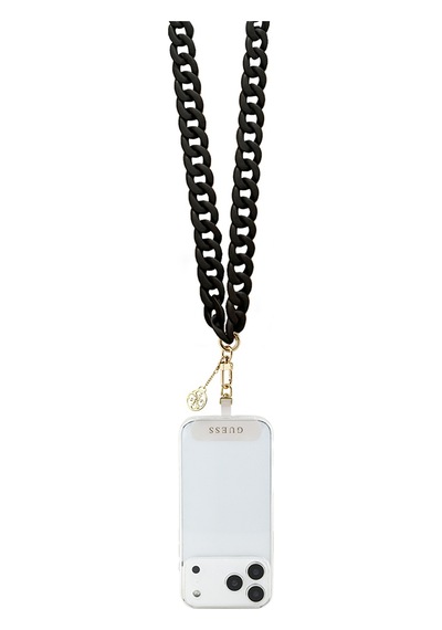 Guess Lisanslı 4g Metal Logolu Büyük Zincirli Çapraz Vücut Telefon Askı Kayışı 120cm Siyah Siyah