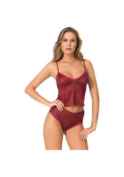 Linabloom Kadın Bordo Jakarlı Babydoll Şort Takımı