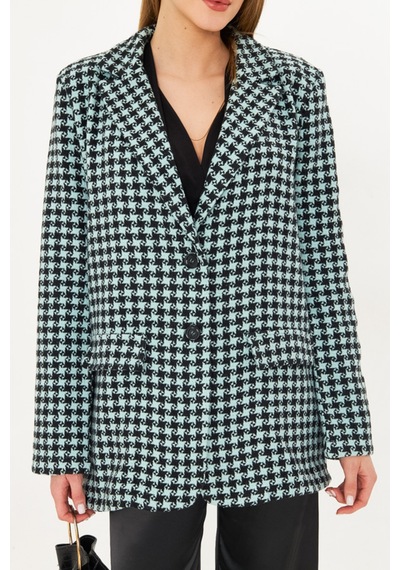 Armonika Kadın Mint Erkek Yaka Cep Kapaklı Vatkalı Oversize Ceket Arm-25k001060