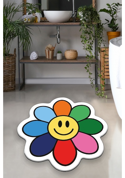 SMILING COLORFUL DAISY ÇAP 100X100 CM  Banyo Halısı Banyo Paspası Çok Renkli