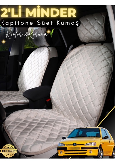 Peugeot 106 Uyumlu 2'li Süet Oto Koltuk Minderi Terletmez Universal Oto Aksesuar A4 Bej